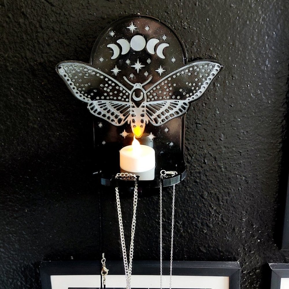 DEATH MOTH Tealight Candleholder + Necklace Rack •Resin SHELF •Witchy Home Decor